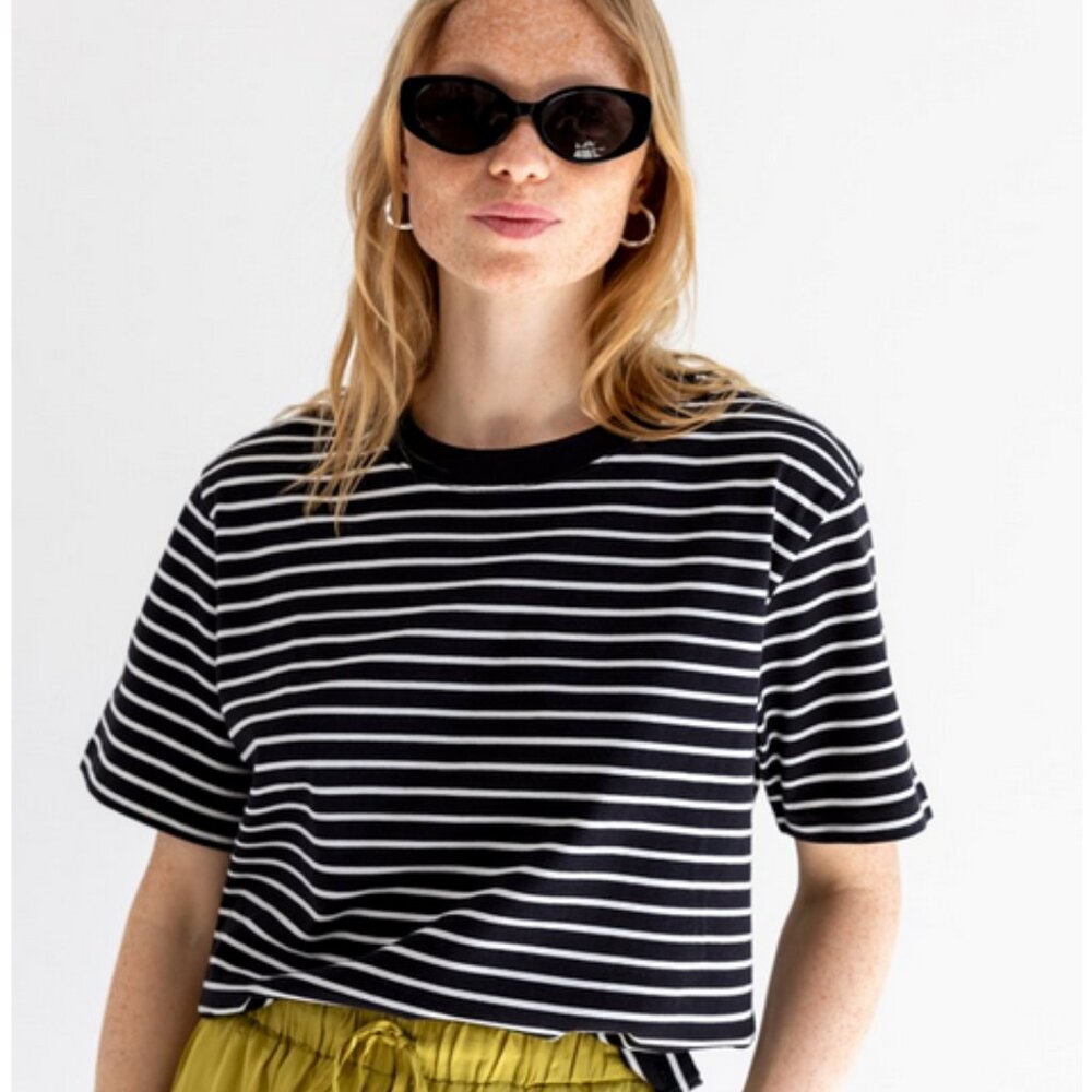 Black and white striped organic cotton t-shirt, Size XS or Small